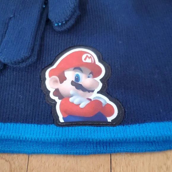 Boys Girls SUPER MARIO Winter Hat Beanie & Gloves --Navy Blue Kart Brothers NWT - Picture 2 of 2